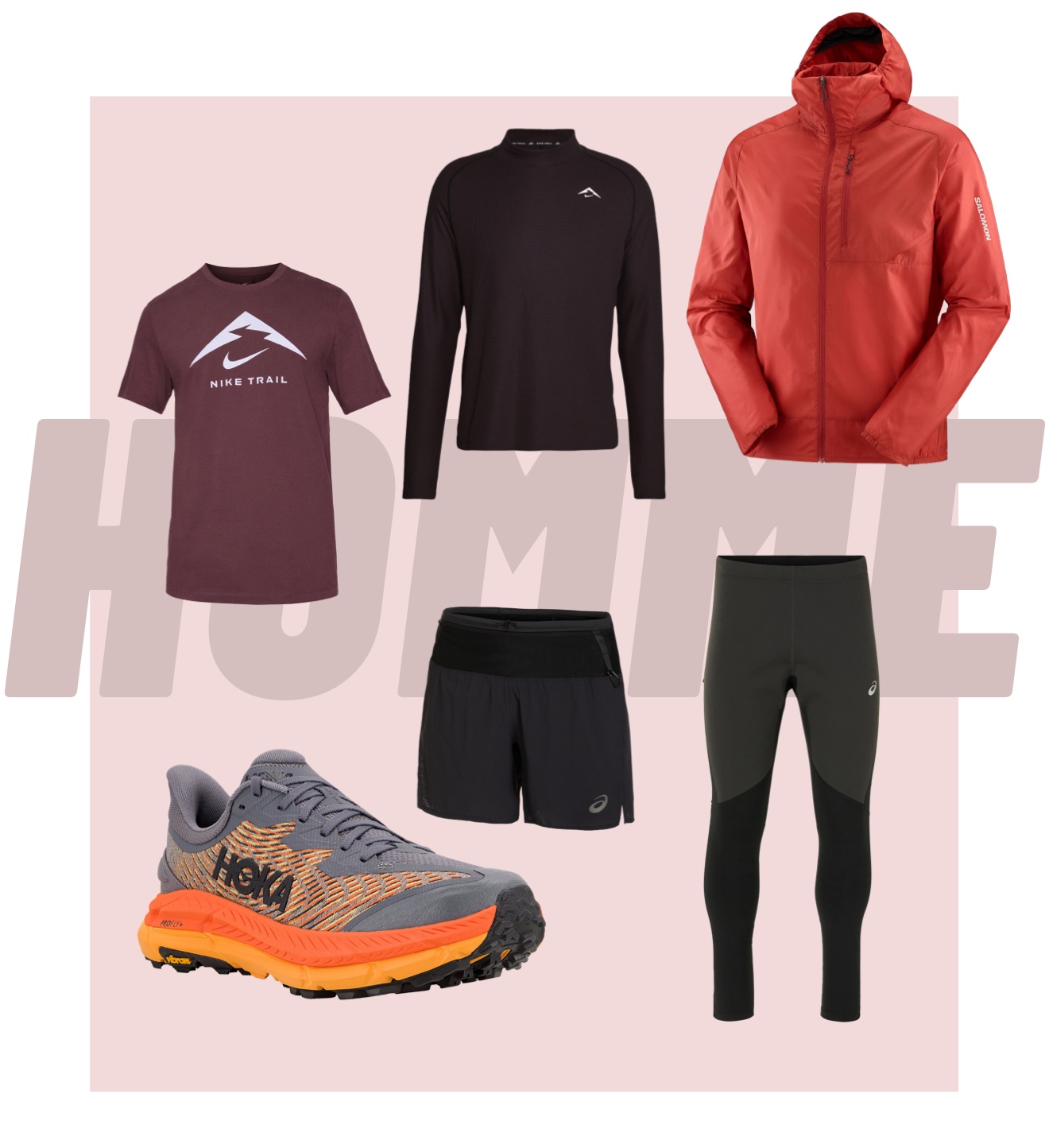 &eacute;quipements sport trail homme t-shirt manche longue veste shorts pantalons collants chaussures