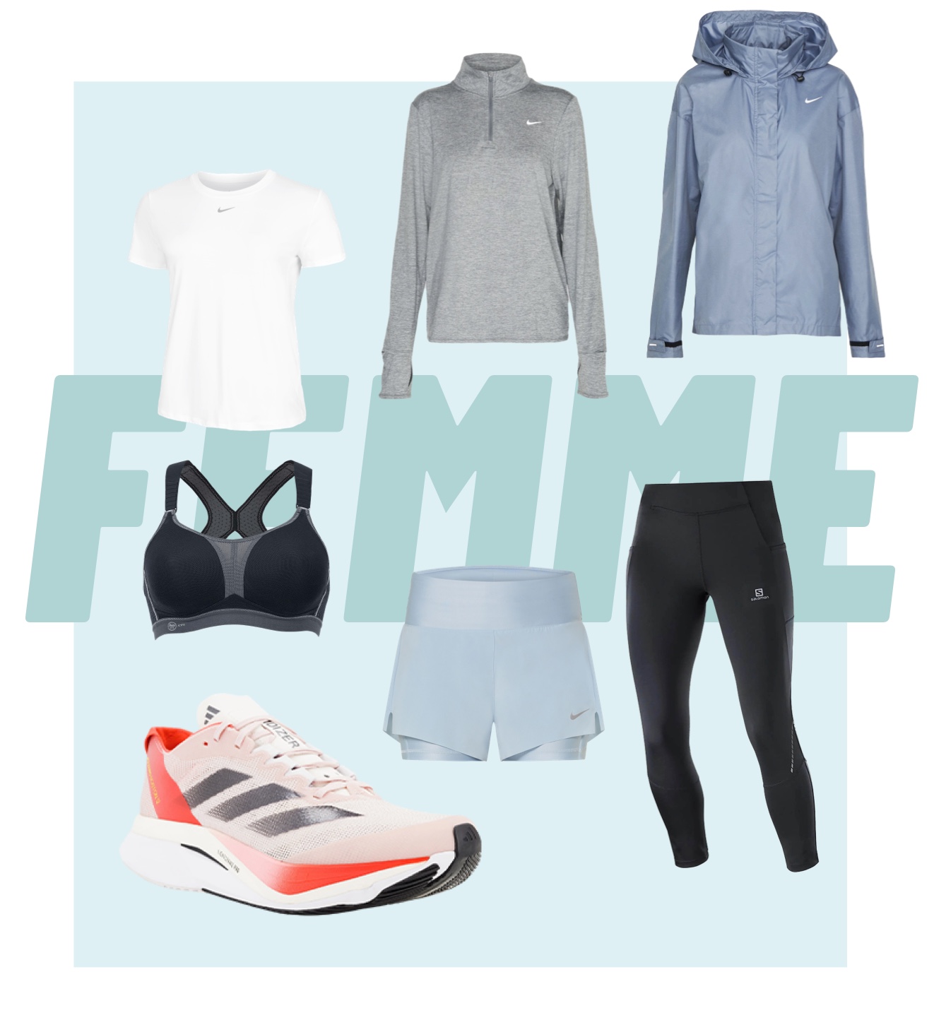 &eacute;quipements sport running femme t-shirt brassiere manche longue veste shorts leggings collants chaussures