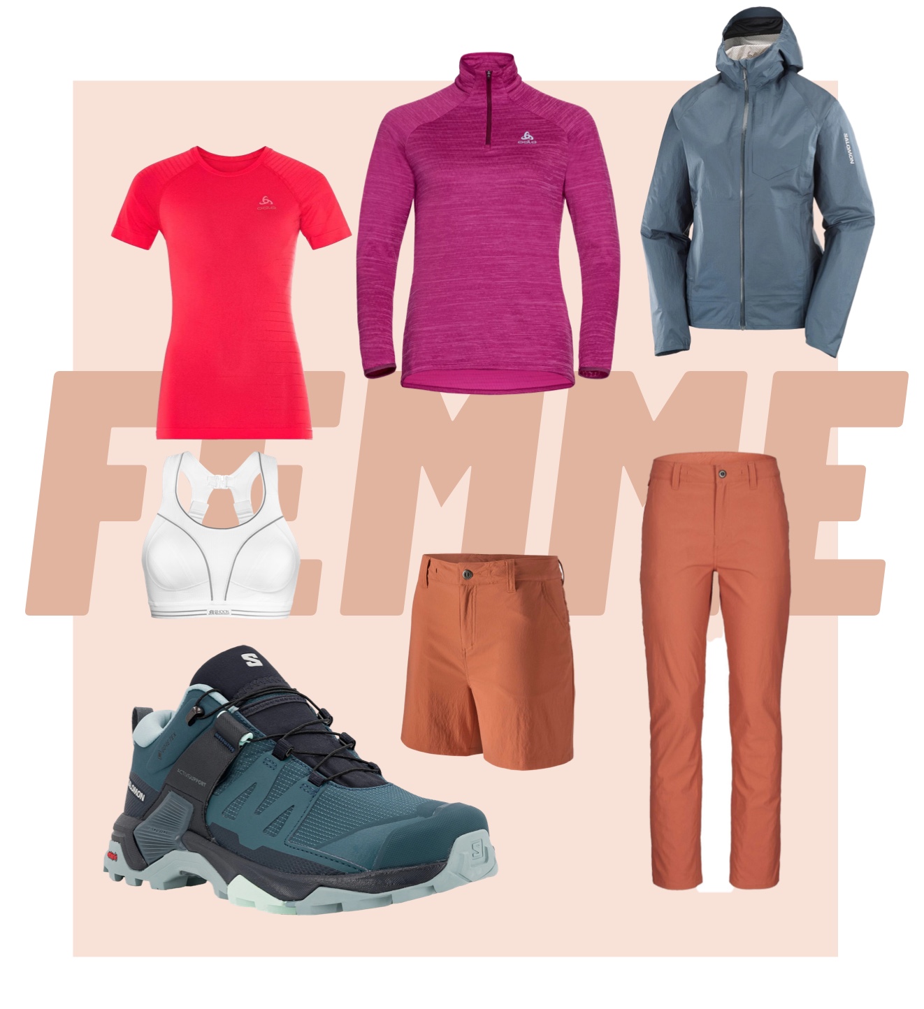 &eacute;quipements sport randonn&eacute;e femme t-shirt brassiere manche longue veste shorts leggings collants chaussures