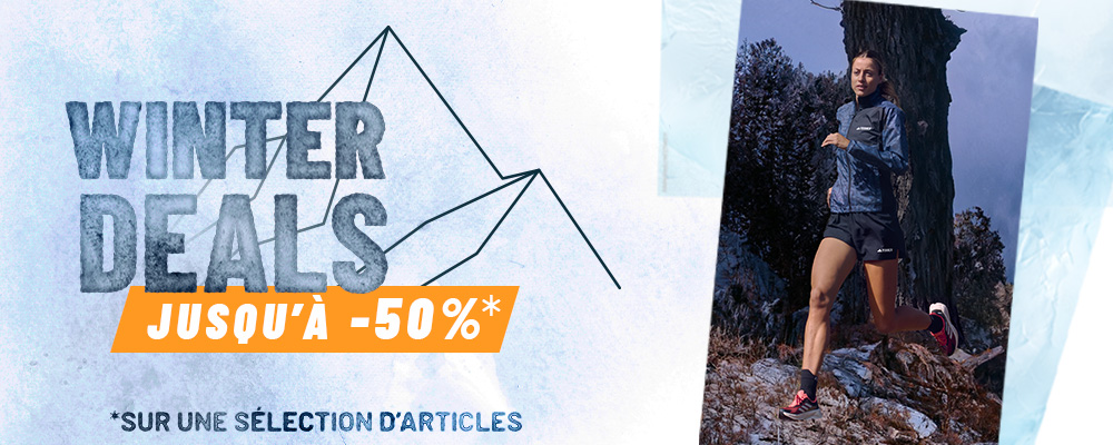 Winter Deals jusqu´à -50%. Chaussures et vêtements de sport, running, trail, randonnée, fitness pour homme et femme