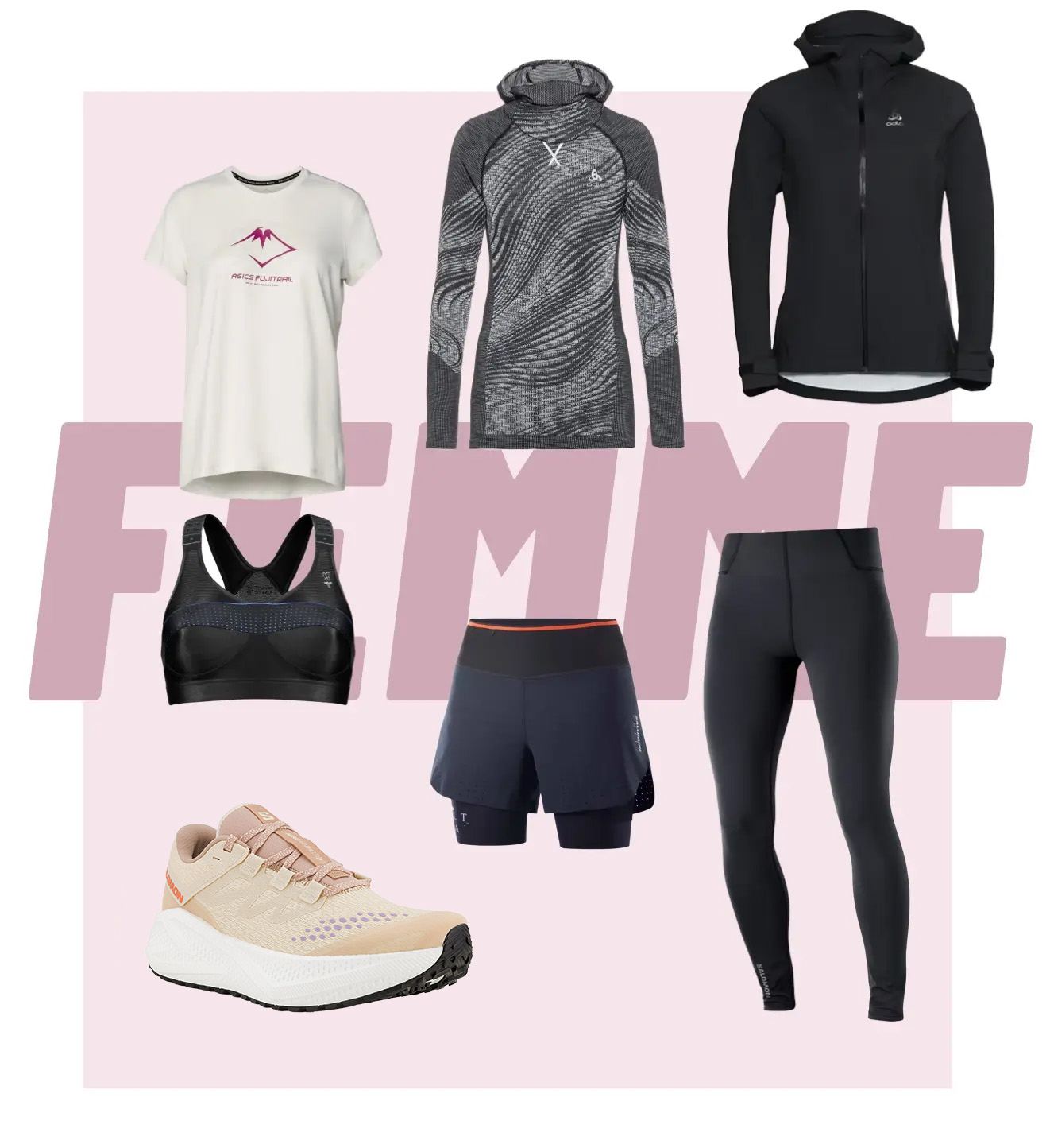 &eacute;quipements sport trail femme t-shirt brassiere manche longue veste shorts leggings collants chaussures